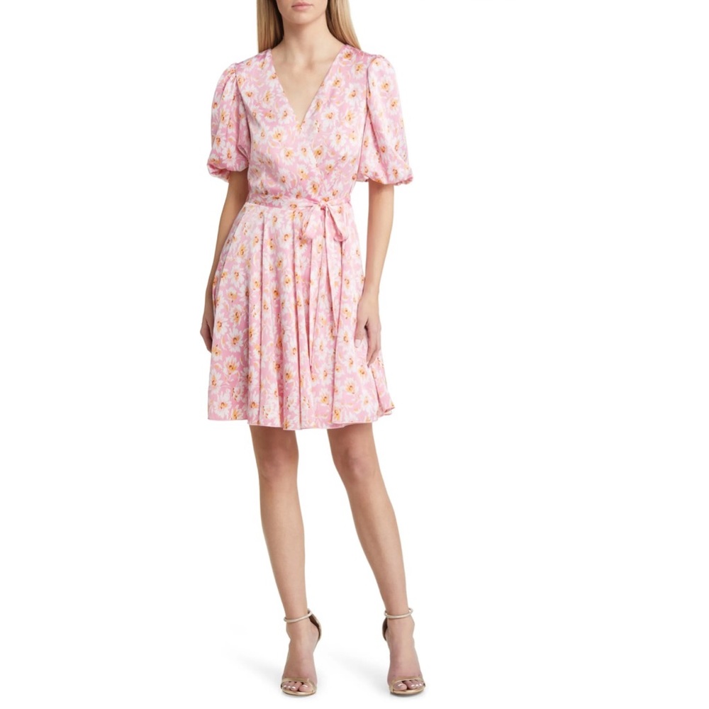 CHARLES HENRY Floral Faux Wrap Minidress🎉